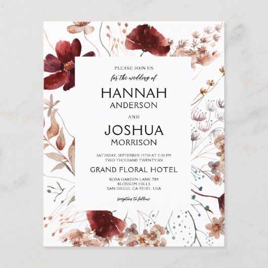 Boho Wildflower Monogram Huwelijksuitnodiging (Voorkant)