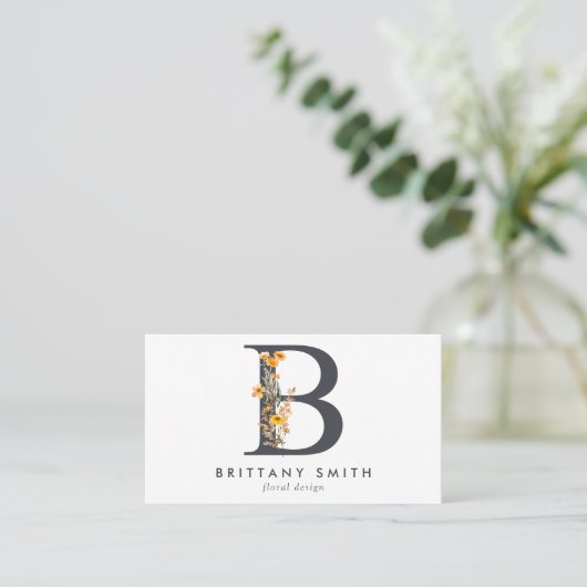 Boho Wildflower Monogram Initiaal B Visitekaartje (Staand voorkant)