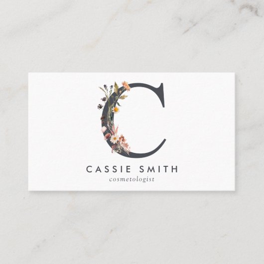 Boho Wildflower Monogram Initiaal C Visitekaartje (Voorkant)