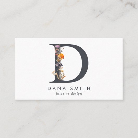 Boho Wildflower Monogram Initiaal D Visitekaartje (Voorkant)