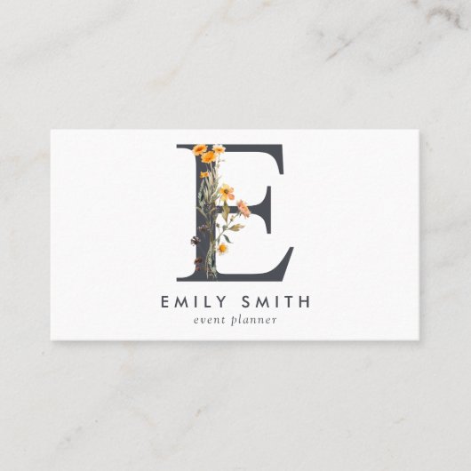 Boho Wildflower Monogram Initiaal E Visitekaartje (Voorkant)