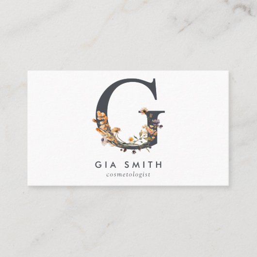 Boho Wildflower Monogram Initiaal G Visitekaartje (Voorkant)