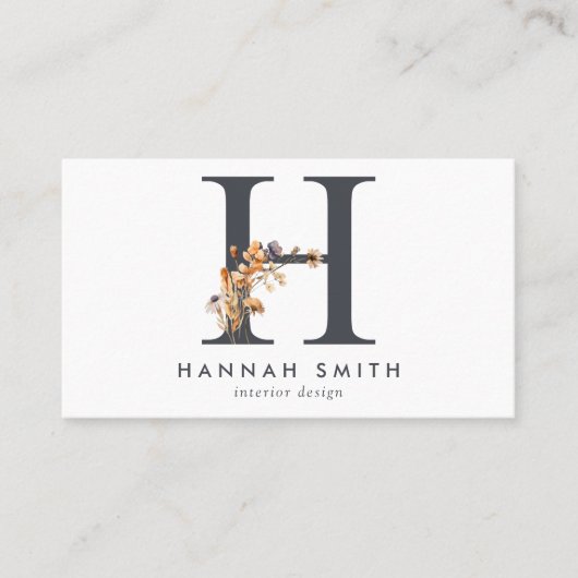 Boho Wildflower Monogram Initiaal H Visitekaartje (Voorkant)