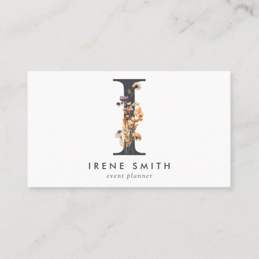 Boho Wildflower Monogram Initiaal I Visitekaartje (Voorkant)