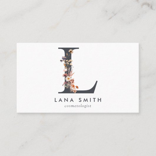 Boho Wildflower Monogram Initiaal L Visitekaartje (Voorkant)