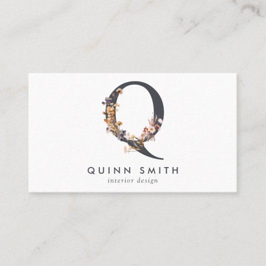Boho Wildflower Monogram Initiaal Q Visitekaartje (Voorkant)