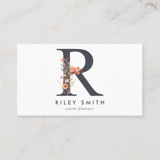 Boho Wildflower Monogram Initiaal R Visitekaartje (Voorkant)