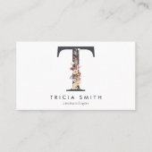 Boho Wildflower Monogram Initiaal T Visitekaartje (Voorkant)