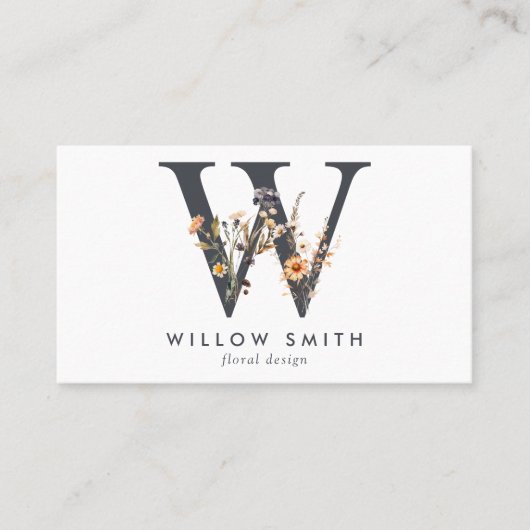 Boho Wildflower Monogram Initiaal W Visitekaartje (Voorkant)