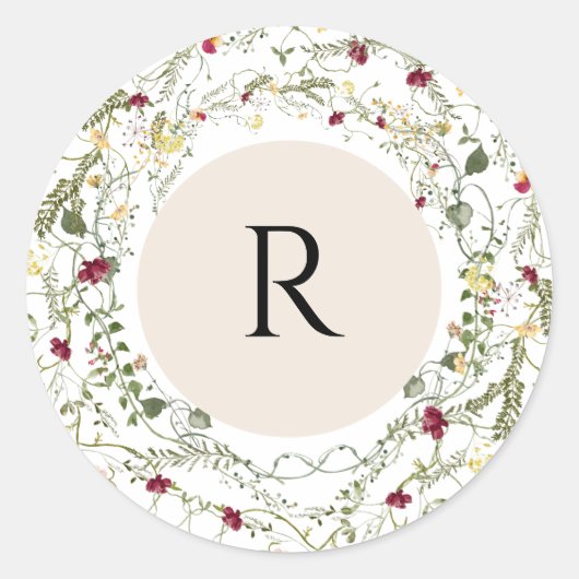 Boho Wildflower Monogram Round Envelope Seal Ronde Sticker (Voorkant)