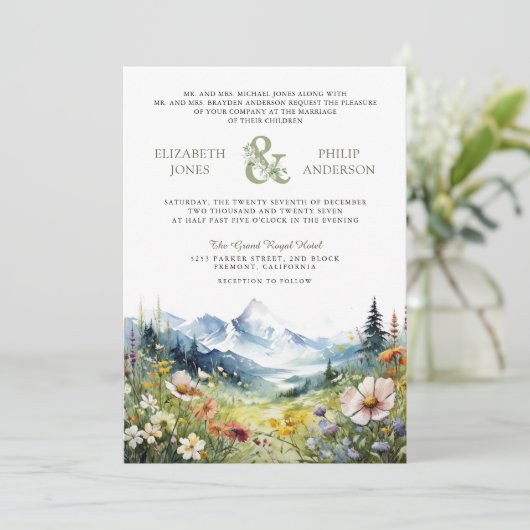 Boho Wildflower Mountain Meadow QR Code Bruiloft Kaart (Staand voorkant)