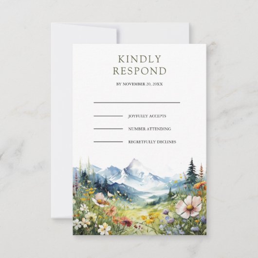 Boho Wildflower Mountain Meadow Wedding RSVP Kaartje (Voorkant)
