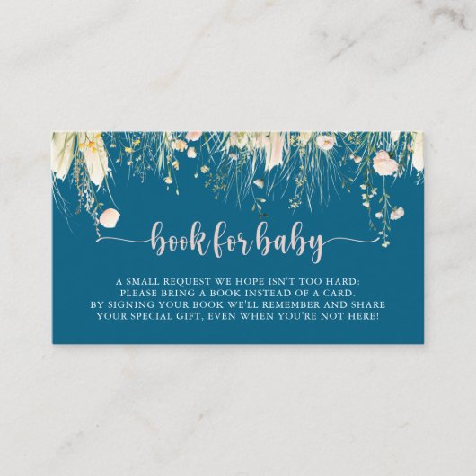 Boho Wildflower Navy Baby shower Boek Aanvraag Informatiekaartje (Voorkant)