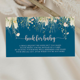 Boho Wildflower Navy Baby shower Boek Aanvraag Informatiekaartje