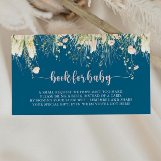 Boho Wildflower Navy Baby shower Boek Aanvraag Informatiekaartje