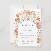 Boho Wildflower Navy Blauw en Wit Huwelijk RSVP Kaartje (Voorkant)