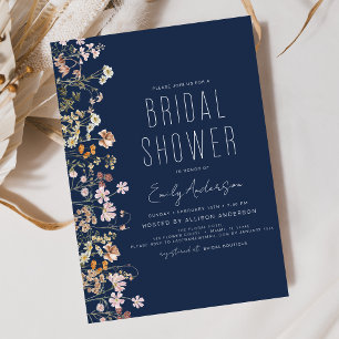 Boho Wildflower Navy blauw Vrijgezellenfeest Kaart