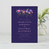 Boho Wildflower Navy Blauwe Roze Trouw QR Code Kaart (Staand voorkant)