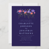 Boho Wildflower Navy Blauwe Roze Trouw QR Code Kaart (Voorkant)