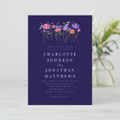 Boho Wildflower Navy Blauwe Roze Trouw QR Code Kaart (Staand voorkant)