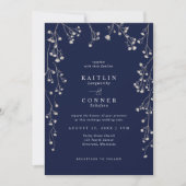 Boho Wildflower Navy Blue Baby's Breath Wedding Kaart (Voorkant)