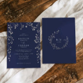 Boho Wildflower Navy Blue Baby's Breath Wedding Kaart