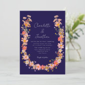 Boho Wildflower Navy Blue Fall Wedding Kaart (Staand voorkant)