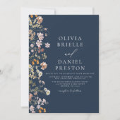 Boho Wildflower Navy Blue Garden Wedding Kaart (Voorkant)