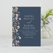Boho Wildflower Navy Blue Garden Wedding Kaart (Staand voorkant)