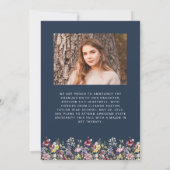 Boho Wildflower Navy Blue Photo Afstudeerder Aanko Kaart (Achterkant)