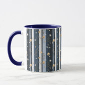 Boho Wildflower Navy Gestreepte Moderne Huisdecora Mok (Links)
