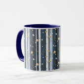 Boho Wildflower Navy Gestreepte Moderne Huisdecora Mok (Voorkant links)