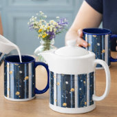 Boho Wildflower Navy Gestreepte Moderne Huisdecora Mok