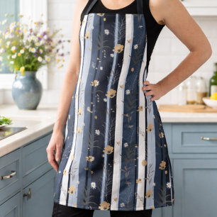 Boho Wildflower Navy Gestreepte Moderne Huisdecora Schort