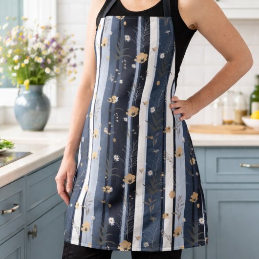 Boho Wildflower Navy Gestreepte Moderne Huisdecora Schort