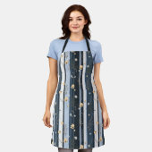Boho Wildflower Navy Gestreepte Moderne Huisdecora Schort (Gedragen)