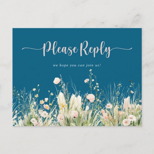 Boho Wildflower Navy Menu Keuze RSVP (Voorkant)