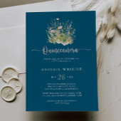 Boho Wildflower Navy Quinceañera Uitnodiging