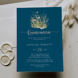 Boho Wildflower Navy Quinceañera Uitnodiging
