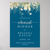 Boho Wildflower Navy Repetitie Diner Welkom Poster (Voorkant)