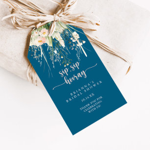 Boho Wildflower Navy Sip Hooray Vrijgezellenfeest Cadeaulabel