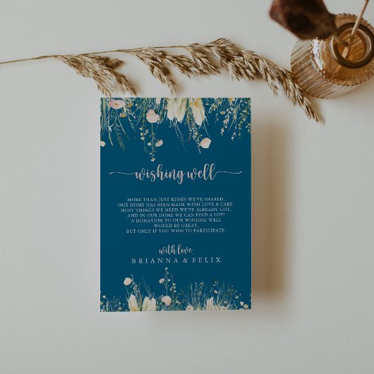 Boho Wildflower Navy Wedding Wishing Well Informatiekaartje