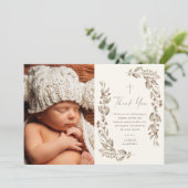 Boho Wildflower Neutrale foto doop Dank u Kaart (Staand voorkant)