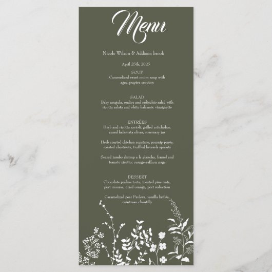 Boho Wildflower Olive Groen Bruiloft Uitnodiging (Voorkant)