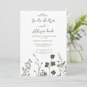 Boho Wildflower Olive Groen Bruiloft Uitnodiging (Staand voorkant)