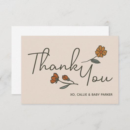 Boho Wildflower Op Maat Platte Bedankkaart (Voorkant / Achterkant)