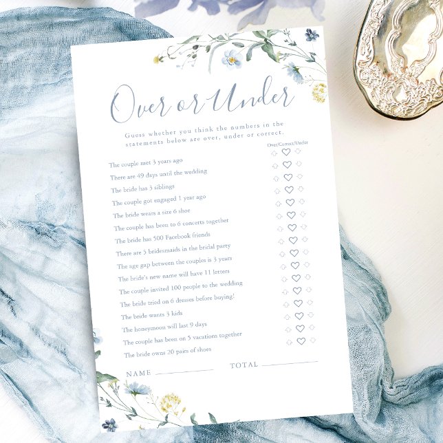 Boho Wildflower Over of Under bruiloftsspel (Boho Wildflower Over or Under bridal shower game)