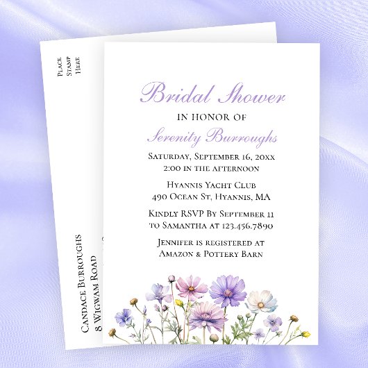 Boho Wildflower Paarse Bloemen Vrijgezellenfeest Uitnodiging Briefkaart