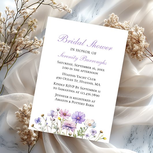 Boho Wildflower Paarse Bloemen Vrijgezellenfeest Uitnodiging Briefkaart