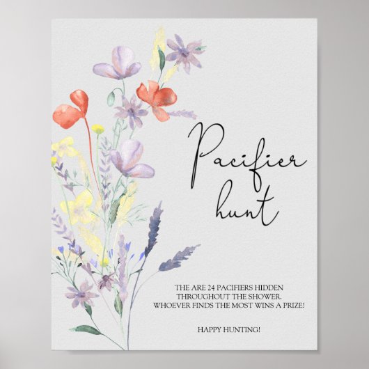 Boho Wildflower pacifier jaagt baby shower game Poster (Voorkant)